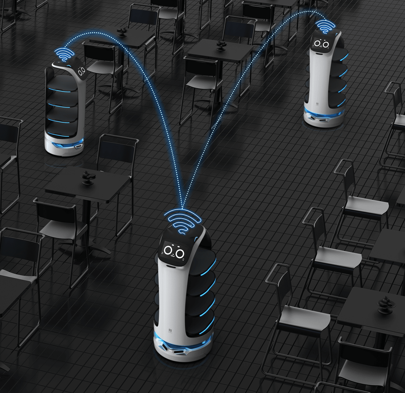 BellaBot operating together