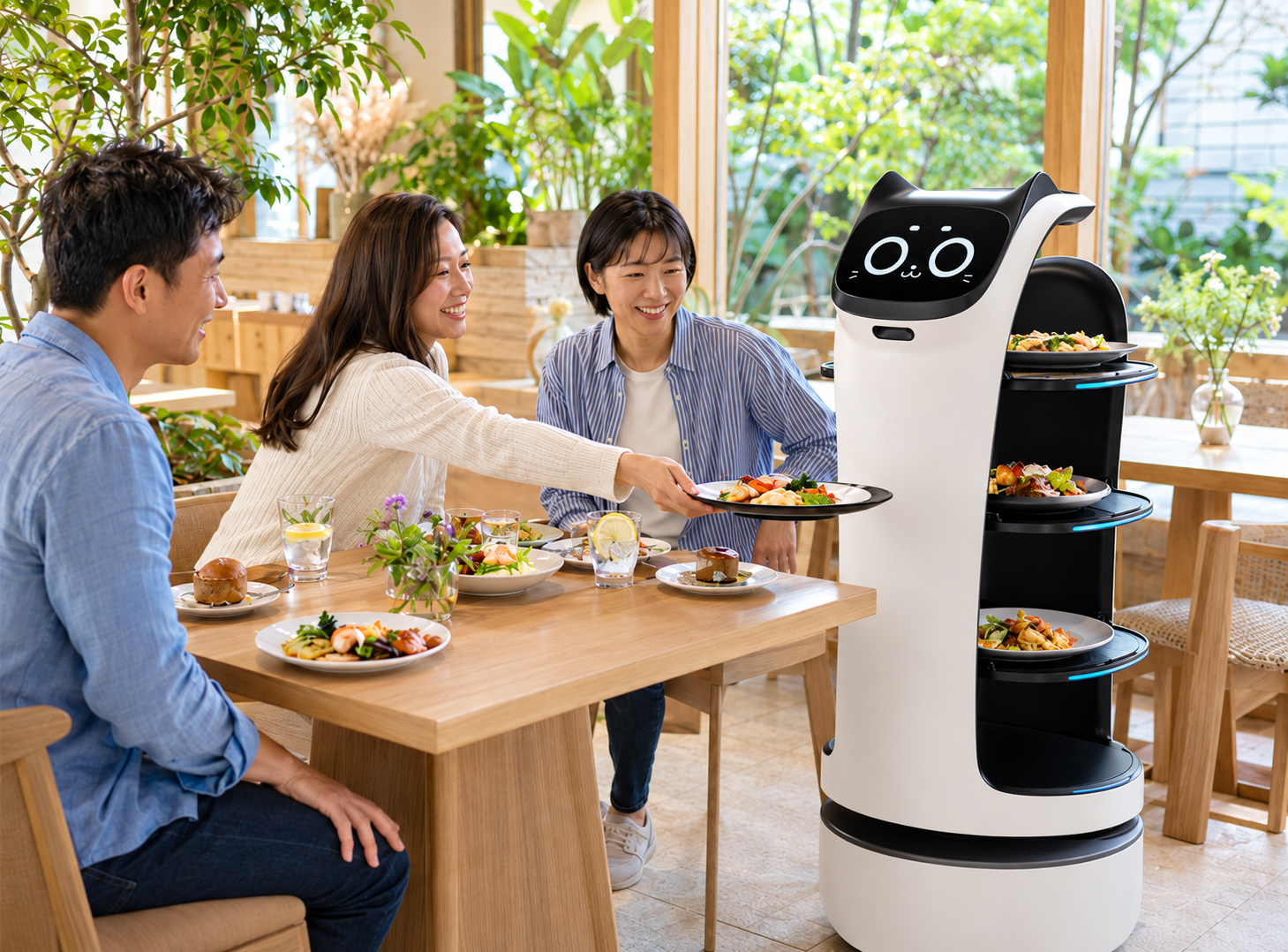 BellaBot robot delivering food to a restaurant table 1