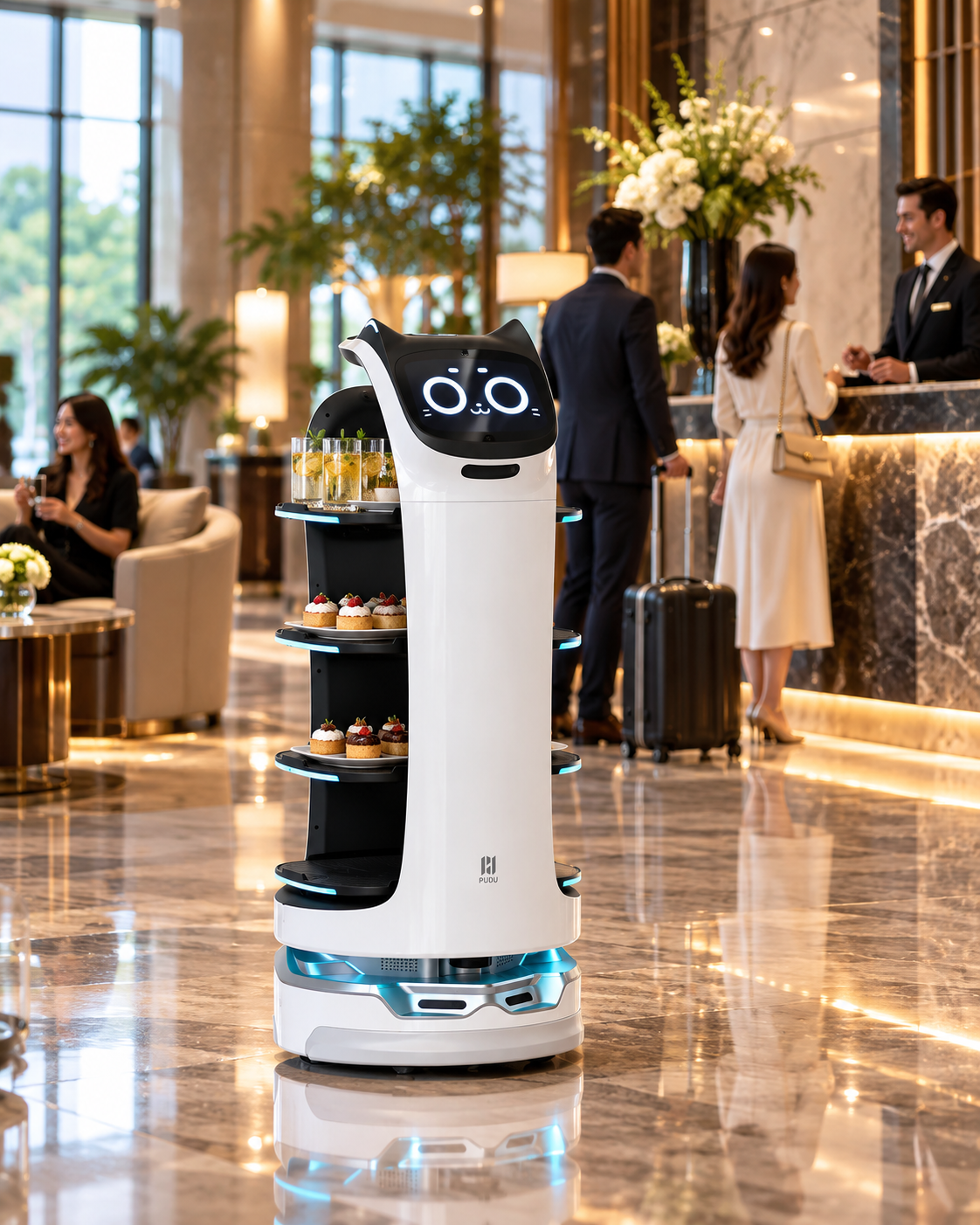 BellaBot serving in hotel lobby