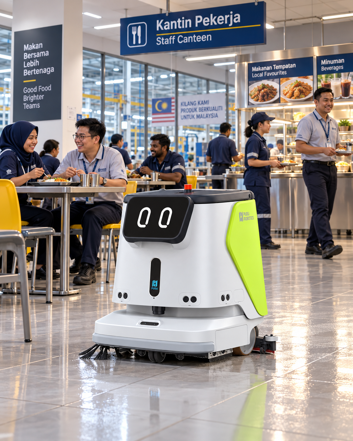 Cleaning robot in Staffs Canteen