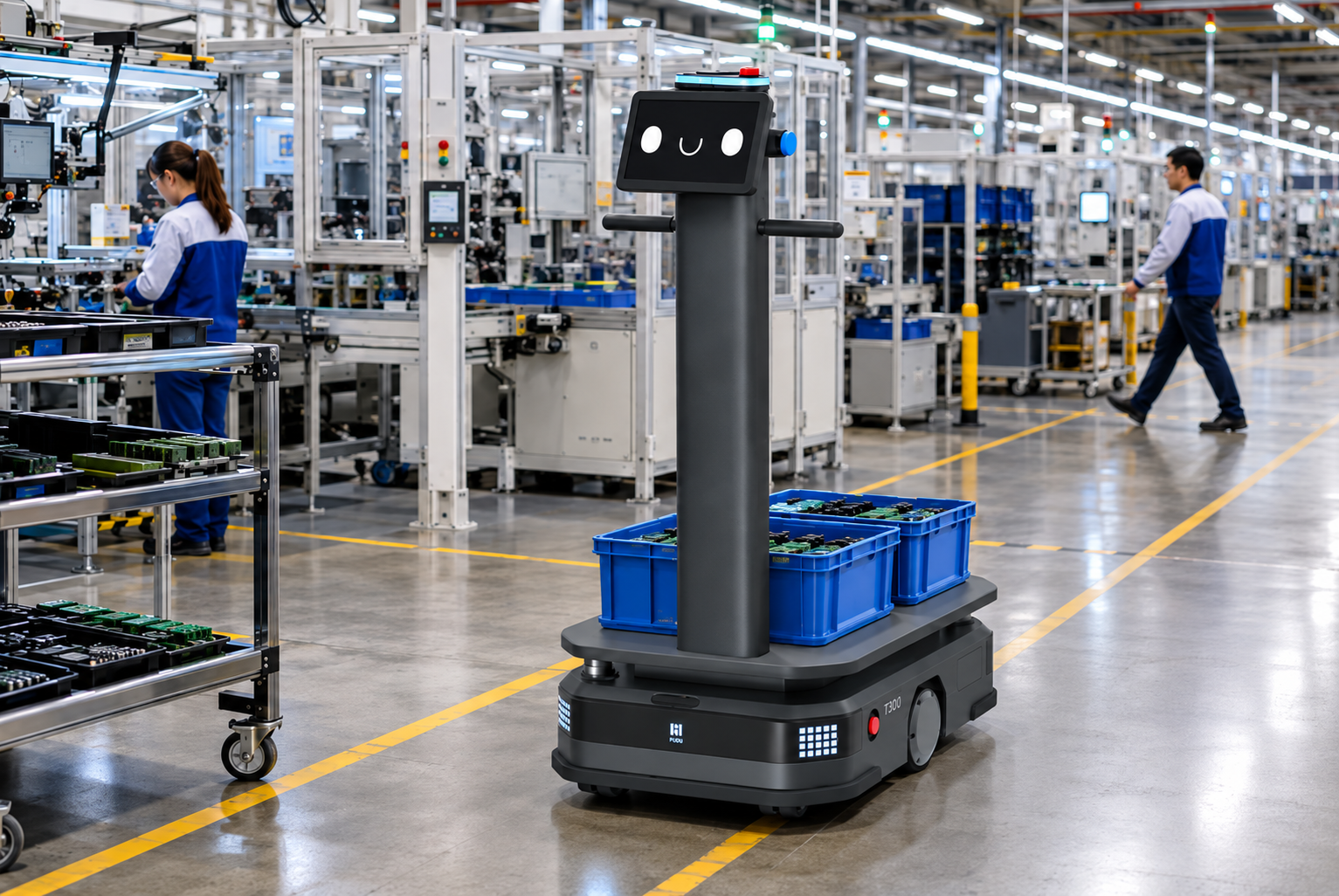 T300 Mobile robot navigating a production line